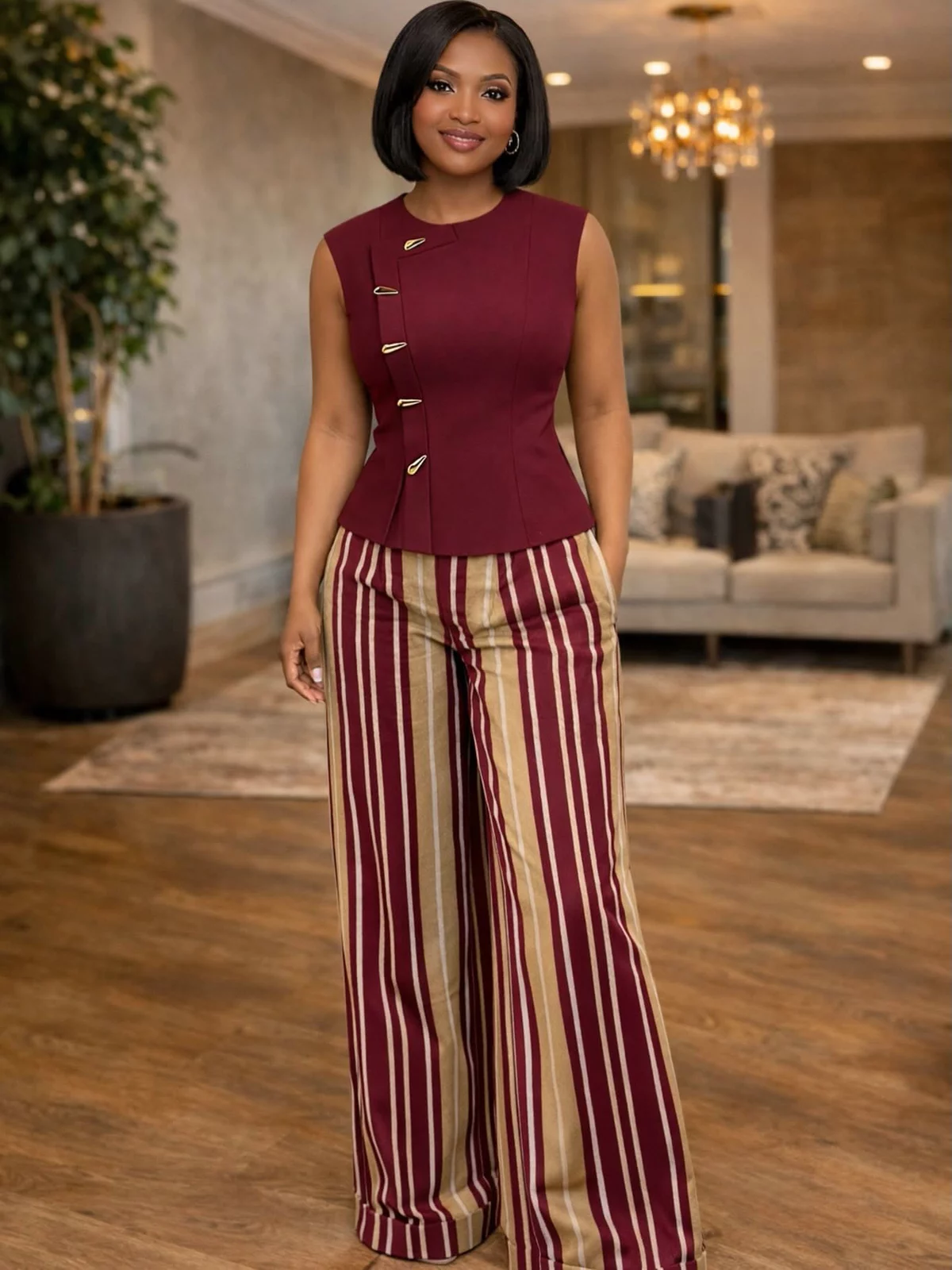 Maroon Aso Oke two-piece